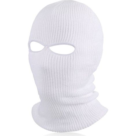 Cagoule d'hiver tricotée - 2 ouvertures - Blanche - Taille unique - Pour activités et sports de plein air (1/5)