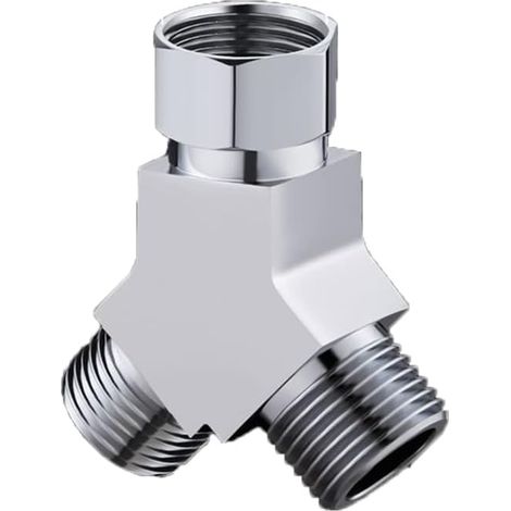 Adaptateur de connexion en forme de Y pour bras de douche, robinet inverseur 3 voies, compatible avec douchette, pommeau de douche fixe et robinet à jet (femelle-mâle-mâle). (1/5)