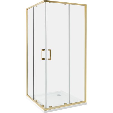 Cabina de ducha vidrio templado puerta doble corredera dorado 90 x 90 x 185 cm Tela