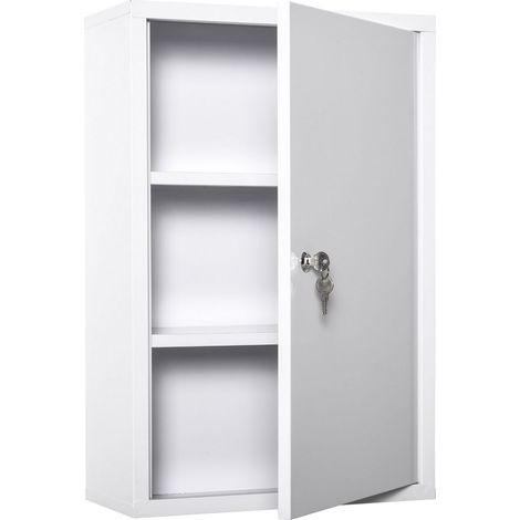 ARMADIETTO MEDICINALI A 3 LIVELLI IN ACCIAIO CON 2 CHIAVI E MONTAGGIO A PARETE. 40X18X60 CM. BIANCO (1/5)