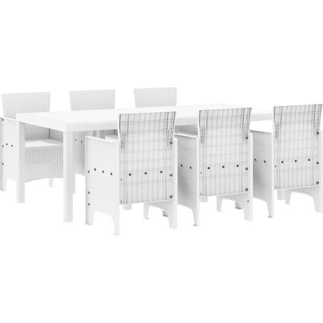 Ensemble de salle à manger pour jardin 7 pcs,Salon de jardin Blanc Rattan Polt CFW38581 (1/5)