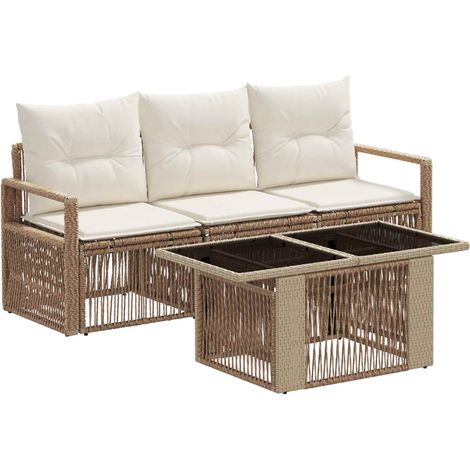 Conjunto de sofás de jardín 4 uds. Beige y blanco crema vidaXL (1/5)