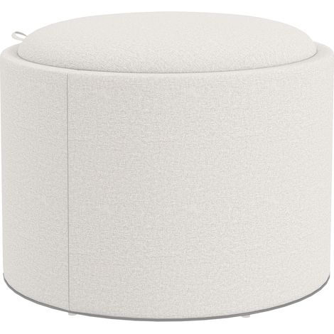 Pouf rond ottoman rembourré avec compartiment de rangement intégré, couvercle à charnières, finition lin naturel, idéal pour salon ou chambre, couleur crème, diamètre 56 cm x hauteur 42 cm (1/5)