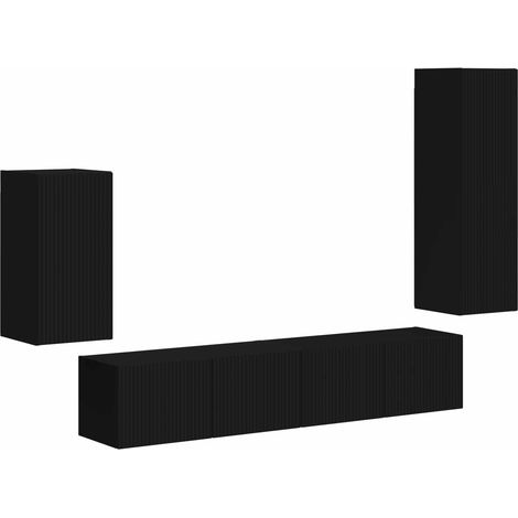 TV Cabinet Set Wall-mounted 4 pcs Black Engineered Wood vidaXL (1/5)