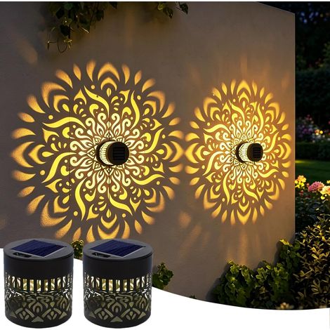 Lanterne Solaire Mandala, Métal LED Nomade Etanche Exterieur a Suspendre Lampe Solaire Exterieur a Poser, Ampoule Solaire Exterieur pour Jardin Terrasse Deco Balcon Amenagement Balcon (2 pièces) (1/5)