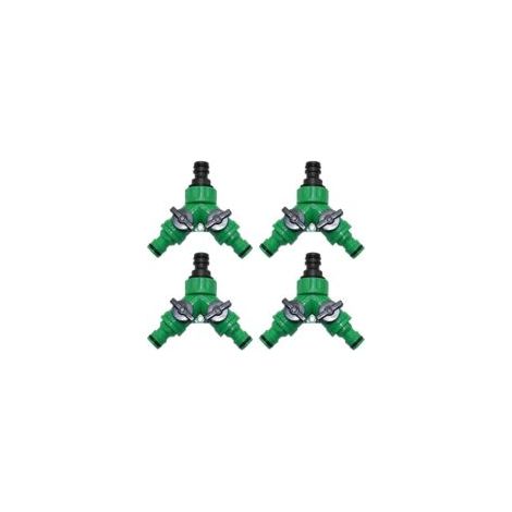 Juego de 4 conectores de manguera de jardín de 2 vías, divisor en Y, acoplamiento de conexión rápida con válvulas de encendido/apagado, para riego de jardines exteriores - Crezuo (1/4)