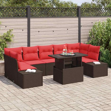 Teenpull – Gartensofa-set mit Kissen 8 pcs Braun und Rot Poly-Rattan (1/5)