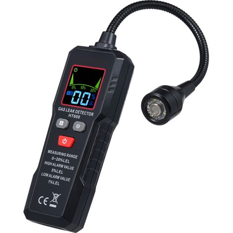 Détecteur de fuites de gaz pour gaz, carburant, méthane, n-butane, éthylène avec tuyau flexible, lampe torche et alarme acousto-optique HT608 (1/5)