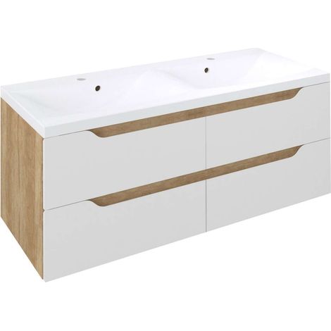 Sapho Wave - Unterschrank für Doppelwaschbecken 120 x 50 x 48 cm, 4 Schubladen, weiß/Eiche Alabama WA120-3022 (1/2)