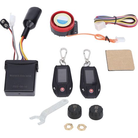 Sistema de alarma para motocicleta con sensor PKE, pantalla LCD, dispositivo antirrobo multifunción para vehículos todoterreno (ATV), carcasa negra con sensor de presión de neumáticos. (1/5)