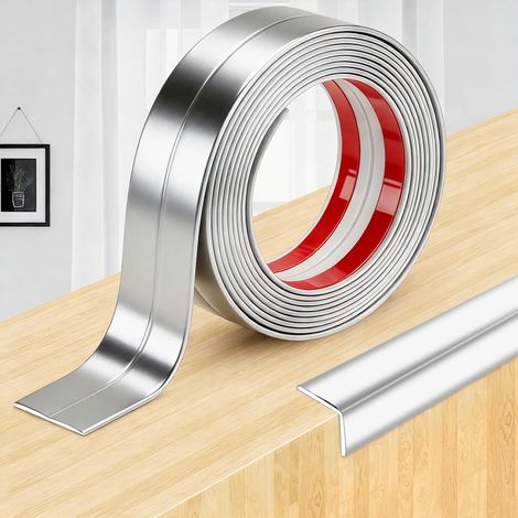 Moulures autocollantes - 2 cm x 4 m - Protection des bords flexibles - Profilé d'angle mural - Argenté (1/5)