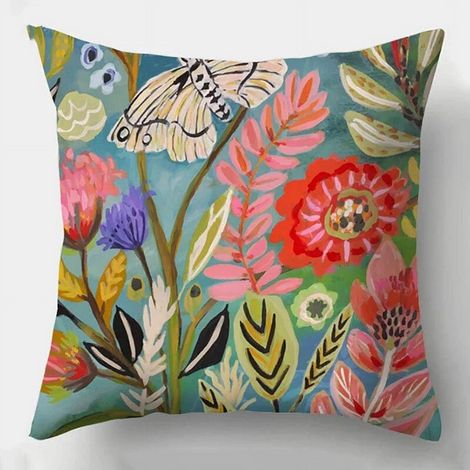 Taie D’Oreiller - Coton Linen Mélangé - Imprimé Floral Double Face - Pour Canapé Lit Chaise Voiture Intérieur Extérieur - 40x40 cm (1/5)