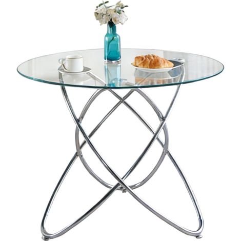 Table à manger en verre trempé et métal chromé, design moderne gain de place pour cuisine ou salon, facile à monter et à nettoyer, coloris chrome CHICFURN (1/5)
