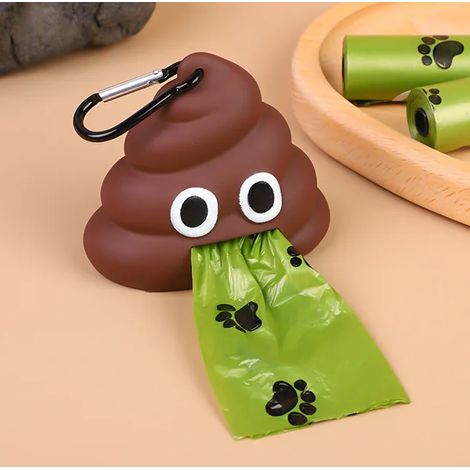 Distributeur de sacs à déjections canines à attacher à la laisse – Distributeur mignon en forme de crotte – Support de sacs à déjections canines robuste – Léger – Marron (1/5)