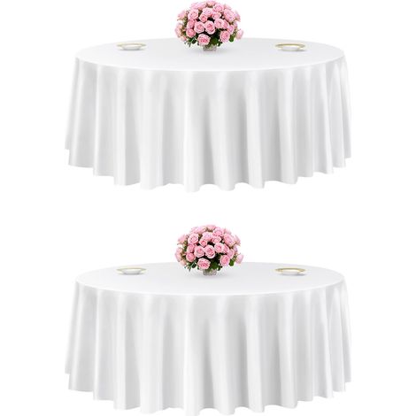Nappe ronde blanche, 3048 mm, couverture de table en polyester, lot de 2, résistante aux taches et aux plis, lavable en machine, pour salle à manger, mariage, fête, banquet, événement officiel (1/5)