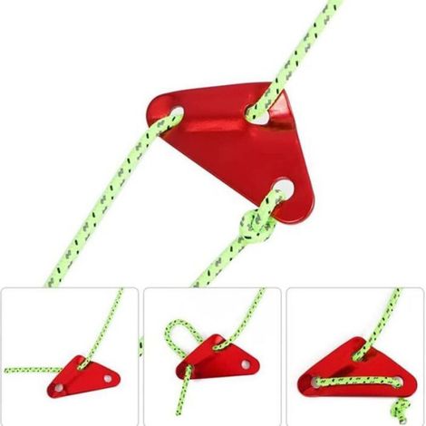 Tendeur Corde Camping 3 Trous - Réglable, Robuste, pour Tente/Bâche - Rouge (M) (1/5)