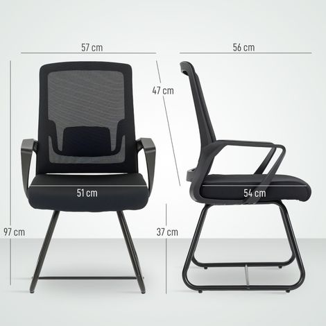 Chaise de bureau ergonomique sans roulettes conférence maille soutien lombaire, noir (1/4)