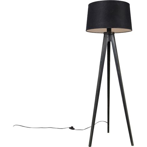 Tripod Black with Black Linen Lampshade 45 cm - Tripod Classic