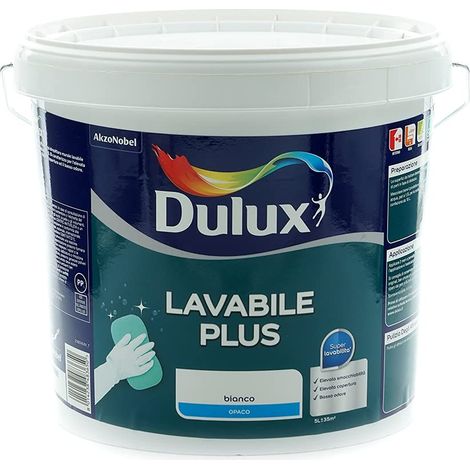 Dulux Lavabile Plus Pittura all'Acqua per Interni Lavabile per Tutti Gli Ambienti, 5 Litri, Bianco, 5L (1/5)