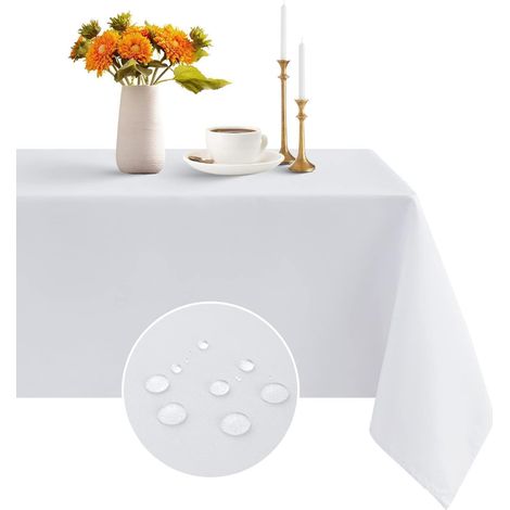 Nappe lavable 140x240 cm Rectangulaire Blanc, hydrofuge