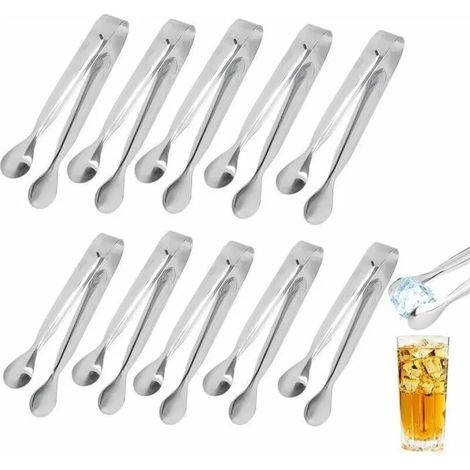 Lot de 10 mini pinces à glaçons en acier inoxydable pour fête de mariage, bar, cuisine, bonbons, gâteaux, café, thé (1/4)
