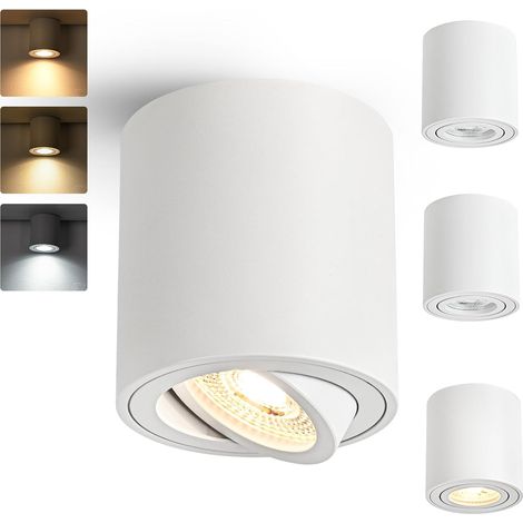 Lot de 4 Spot Plafond, LED Orientable 5W, Douille GU10, Aluminium Rond, Dimmable 3 Couleurs, Intérieur