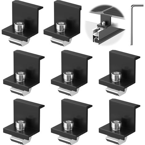 8 Pièces Fixation Panneau Solaire 30 mm Support Panneau Solaire avec Ecrous et Boulon pour Rail de Montage Photovoltaique pour Toiture Mural (Noir) (1/5)