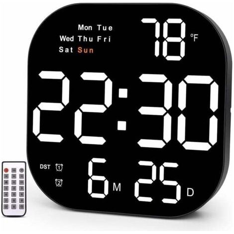 Grande horloge murale, horloge murale numérique 10,55" affichage LED, jour de la semaine, date, heure d'été, minuterie, température, 12/24h, horloge pour salon, bureau à domicile (1/5)