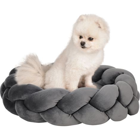 Lit pour Chiens Petits Lavable avec Coussin Détachable et Corde en Coton 55x55x14 cm Couleur Grise (1/5)