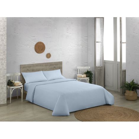Juego de funda nórdica de algodón orgánico de 200 hilos, color cielo. Cama de 150 cm (3 piezas) (1/4)