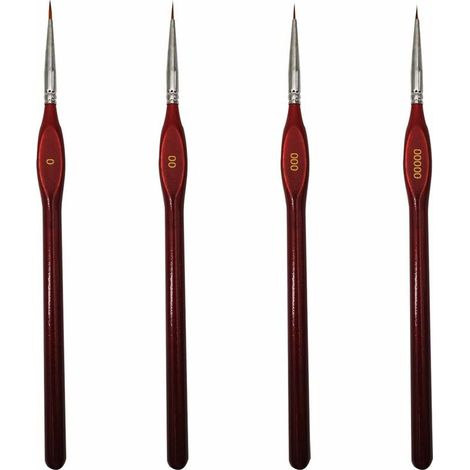 EASYCOMFORT Lot de 4 Pinceaux Fins Rouge pour Peinture Miniature, Aquarelle, Huile, Acrylique, Art Rupestre, Nail Art et Artisanat (1/5)