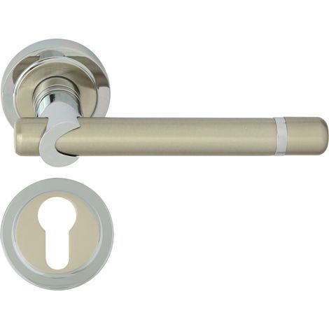DOMINO Poignée de porte DELPHI-R M6/M9 PZ Poignée avec plaque PZ pour cylindre profilé Chrome/nickel brillant (1/5)