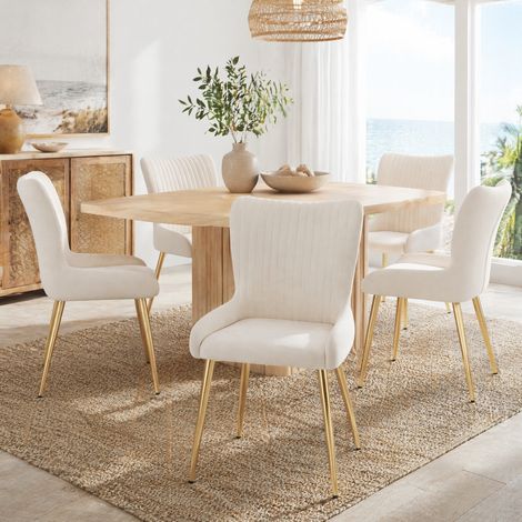 Lot de 2 chaises de salle à manger en velours beige, pieds en métal doré, confortables et polyvalentes pour salon ou chambre, montage facile FLORAGRACE (1/5)