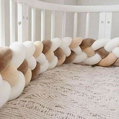Tour de Lit 2M Bébé Coussin Serpent Velours Berceau Pare-chocs Tressé Bébé lit Bumper Noué, blanc + blanc + kaki + marron