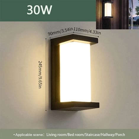 (Modèle B 30W - Blanc chaud - Sans détecteur) Applique murale extérieure LED étanche IP66 avec détecteur de mouvement - Éclairage extérieur pour porche, balcon et jardin (1/5)
