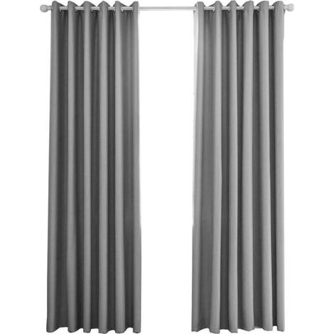 Thermal Insulating Blackout Curtains - 140x240cm - Modern Eyelet Design - Light Grey