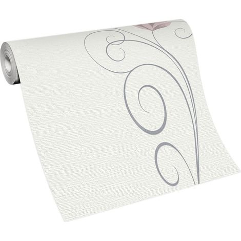 Papier peint motif floral romantique rose & gris | Tapisserie fleurie beige & rose idéale salon | Papier peint intissé chambre fille