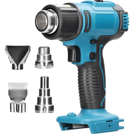 Appareil à air chaud portatif sans fil avec affichage numérique, rechargeable au lithium, température réglable de 50 à 300 °C, 4 buses incluses, compatible avec les batteries au lithium Makita. (1/5)