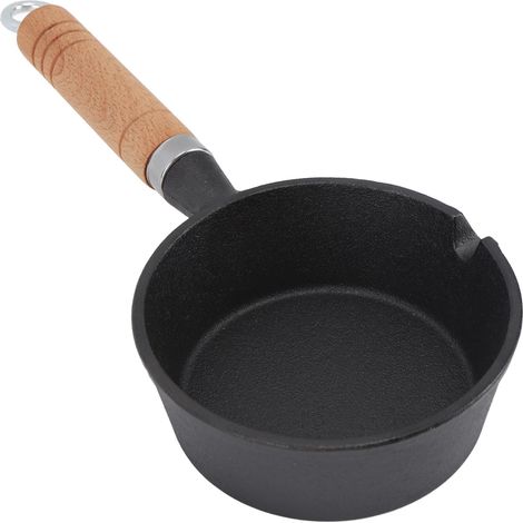 Poêle à œufs mini en fonte, manche en bois massif, poêlon pré-assaisonné pour cuisson intérieure et extérieure 13x5cm / 5,1x2,0 pouces (1/5)