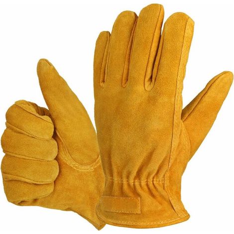 2 paires Gants de jardinage, cuir de vachette souple et respirant, paume renforcée double fil, poignet élastique, pour travaux extérieurs et manutention (1/4)