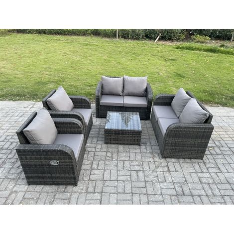 Fimous 6 places Ensemble de meubles de jardin en rotin avec Table basse carrée Love Sofa Chaises inclinables Mélange gris foncé (1/5)
