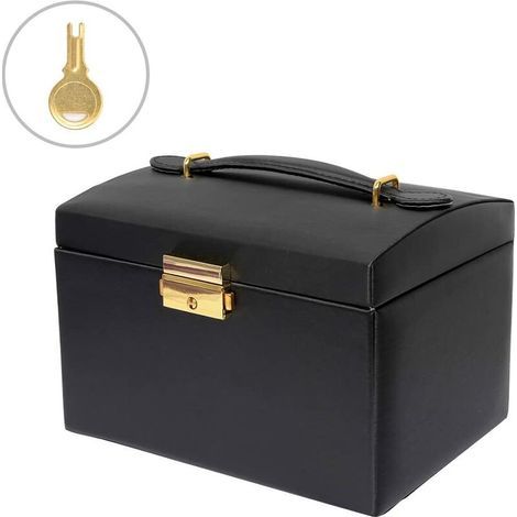 Coffret à bijoux en cuir de palissandre, coffret à bijoux à deux tiroirs, coffret à bijoux pour boucles d'oreilles, coffret à bijoux de rangement (1/5)
