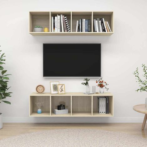 vidaXL Muebles de salón de pared 2 uds madera ingeniería roble Sonoma (1/5)