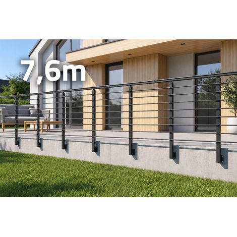 Barandilla de aluminio gris antracita, 7,60 m, para montaje en pared con accesorios - KORAB (1/5)