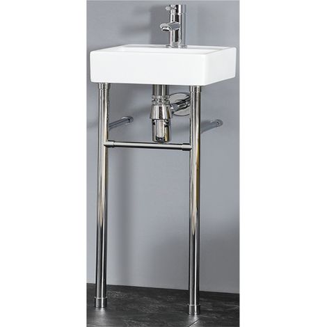 Milano Dalton White Ceramic Bathroom Basin Sink with Chrome Washstand - 280mm x 280mm