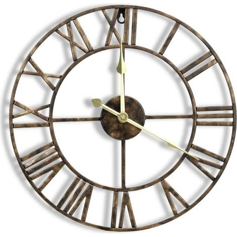 Horloge murale en métal de 40,6 cm avec chiffres romains 3D, mouvement silencieux et fonctionnement à piles, superbe décoration murale pour cuisine, salon et ferme, bronze vintage (1/5)