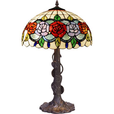 Lampe de table base de forme avec abat-jour Tiffany diamètre 40cm Série Rosy