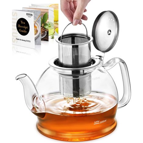 1200ml Theiere en Verre Borosilicate avec Infuseur, Pots à thé en Vrac, Coffre-fort pour Cuisinière (1/5)