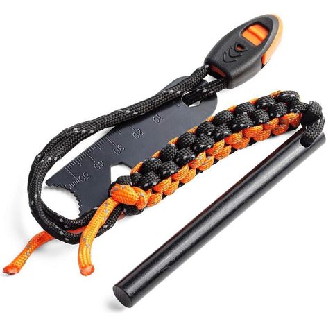 Feuerstahl mit Holz Griff, Outdoor Survival Werkzeug Set (1/5)