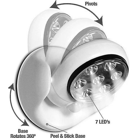 Lampe murale sans fil 6V 7 LED à détecteur de mouvement, rotation à 360°, blanche, pour porche.